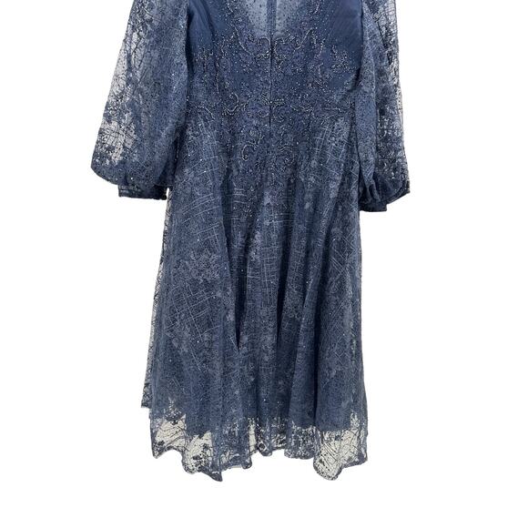 Mac Duggal Women's Blue Embellished Plunge Neck Bishop Sleeve Dress Size 14 - Picture 6 of 10
